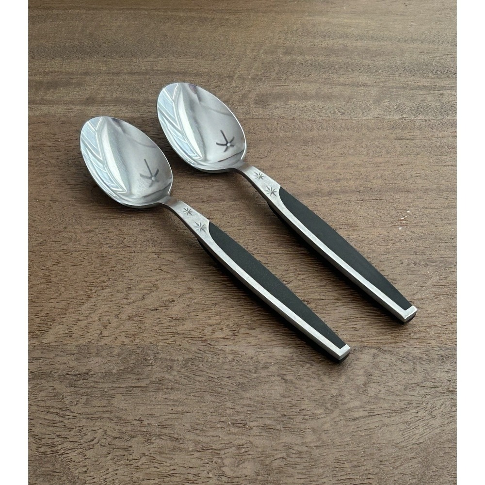 Mar-Crest Ebony 2 Oval Soup Spoons SMCFMCF3 Stainless Atomic Starburst Japan